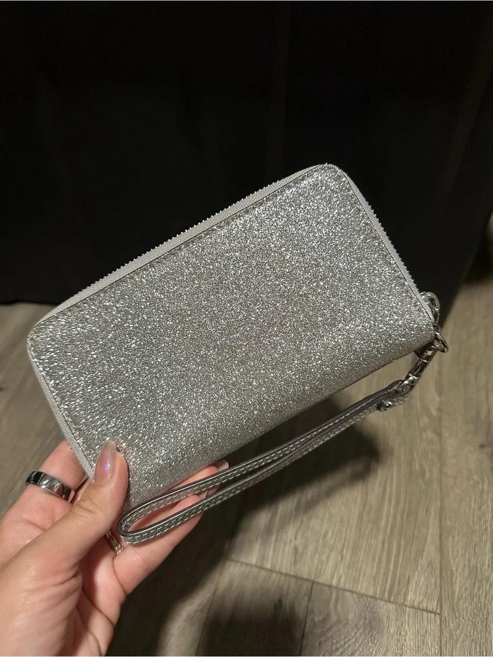 Michael Kors Silver Glitter Zip-Around Wristlet Wallet
